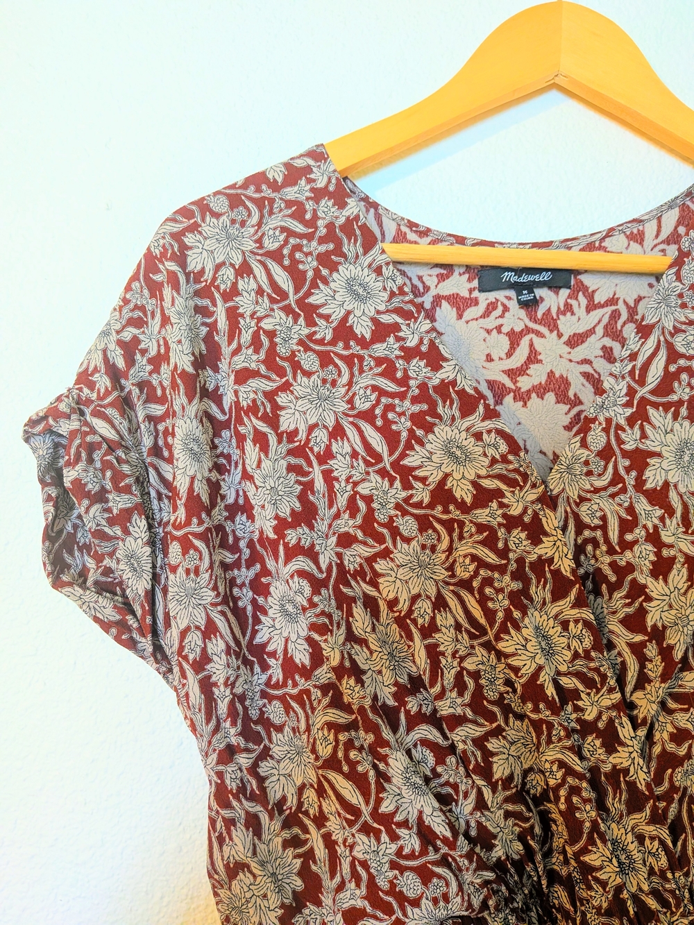 Madewell Rust Red Floral V-Neck Blouse